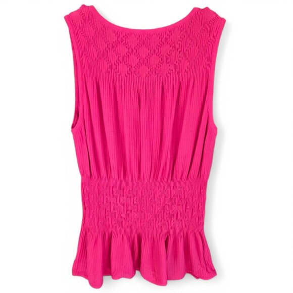 White House Black Market Pink Smocked Peplum Sleeveless Knit Top Size M - Picture 4 of 12